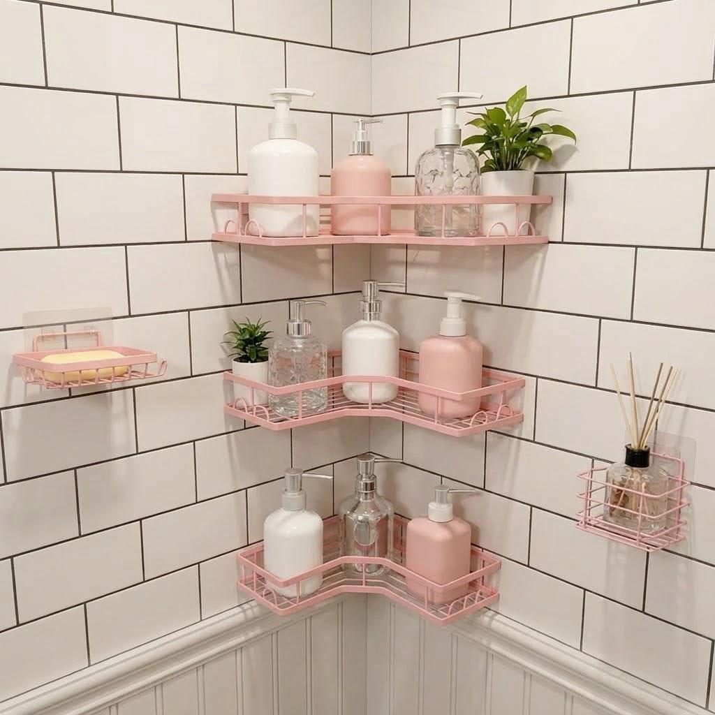 Home Essentials Bathroom Rack - Set di 5 Organizzatori Minimalisti Rosa