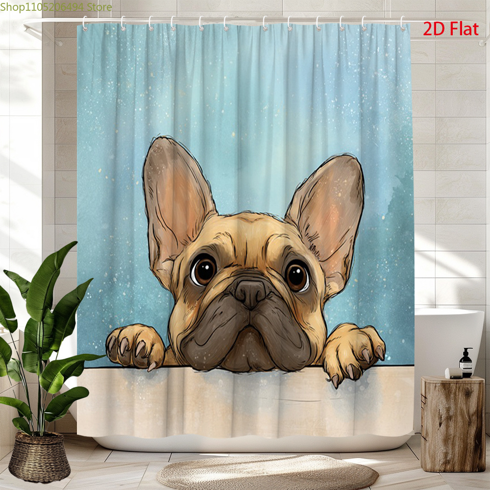 Adorable Home Bathroom Ideas - Tenda da Doccia con Simpatico Bulldog
