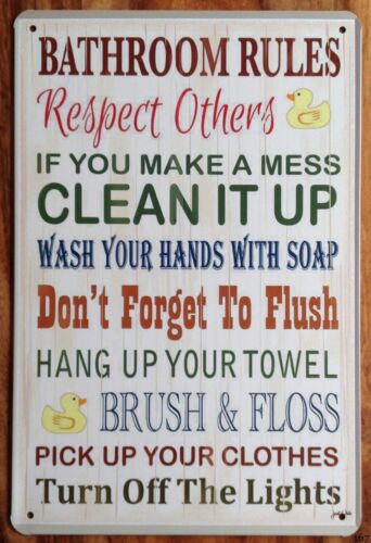 Home Bathroom Rules - Targa in metallo con regole per