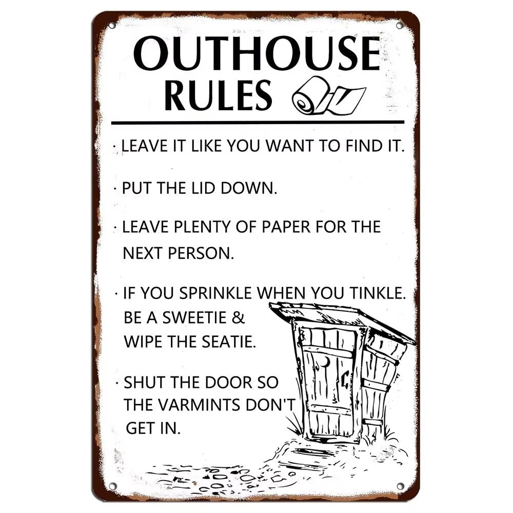 Home Bathroom Rules - Targa in metallo Outhouse Rules, divertente