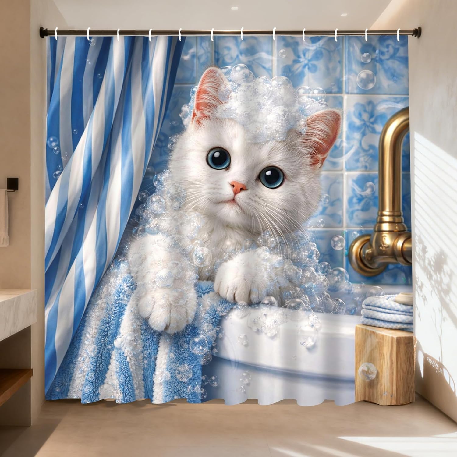 Adorable Home Bathroom Ideas - Adorabile Tenda da Doccia con Gattini,