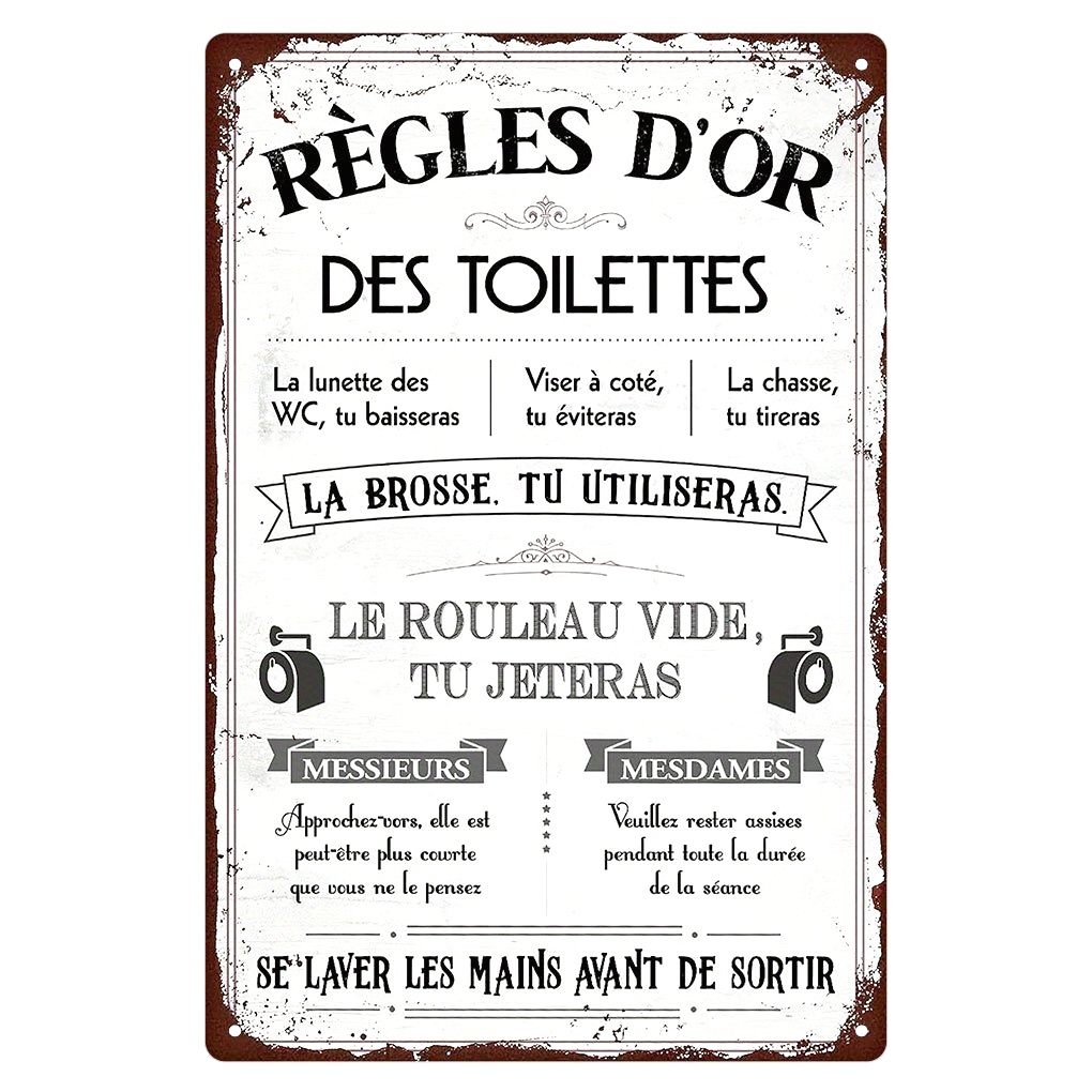Home Bathroom Rules - Divertente Insegna in Metallo per WC